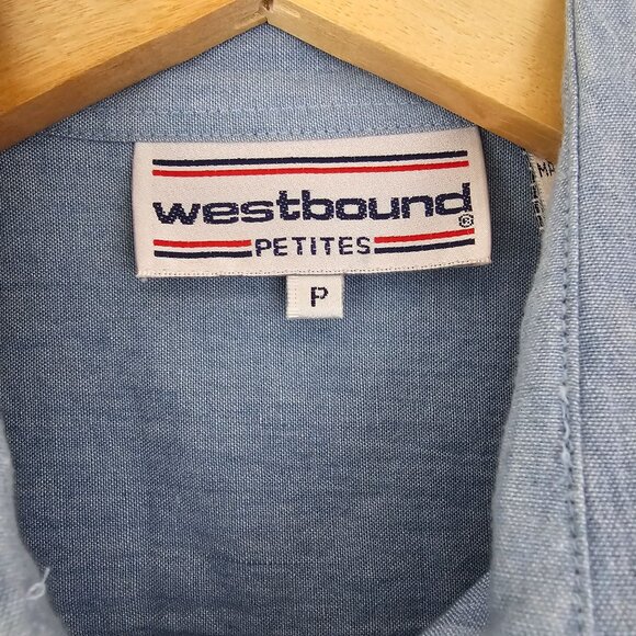 Womens Sz M/L P Blue Cotton Christmas Button Up Shirt Holidays Bells Festive - Picture 5 of 12